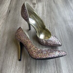 Carlos Pink Gold Glitter Metallic Sequin Shimmer High Heel Pumps Shoes Size 6.5